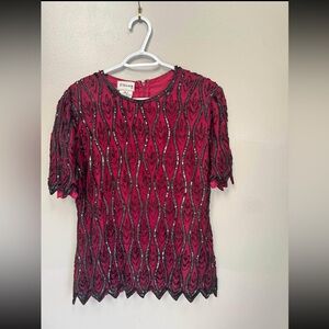 Vintage Stenay 100% Silk Beaded Top Size Medium